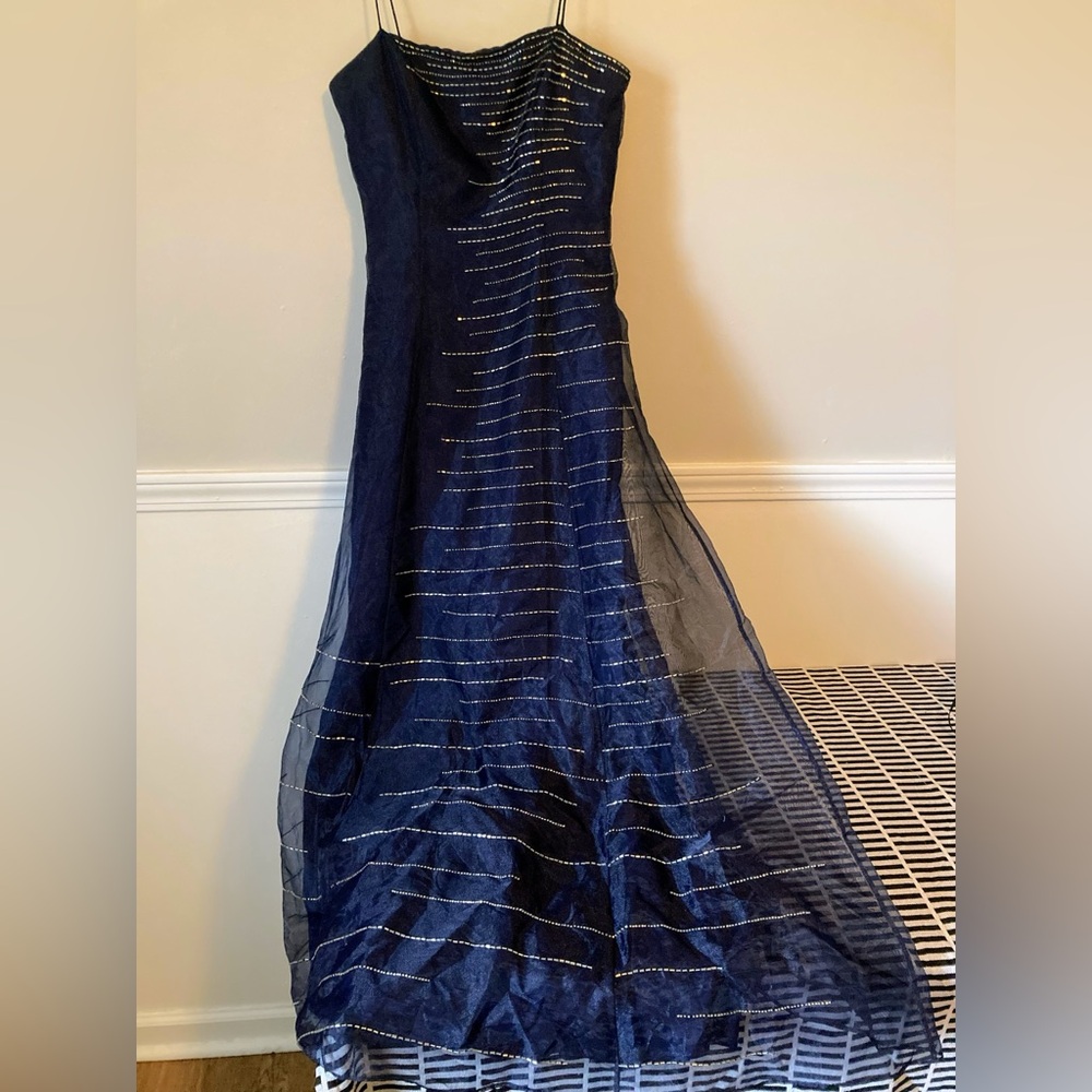 Navy Sequin and Tulle Evening Gown